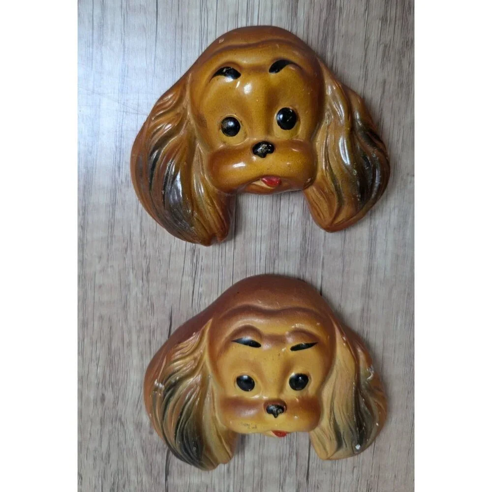 Vintage Chaulkware  Cocker Spaniel dog‎ plaques wall hanging  4.25x3.5